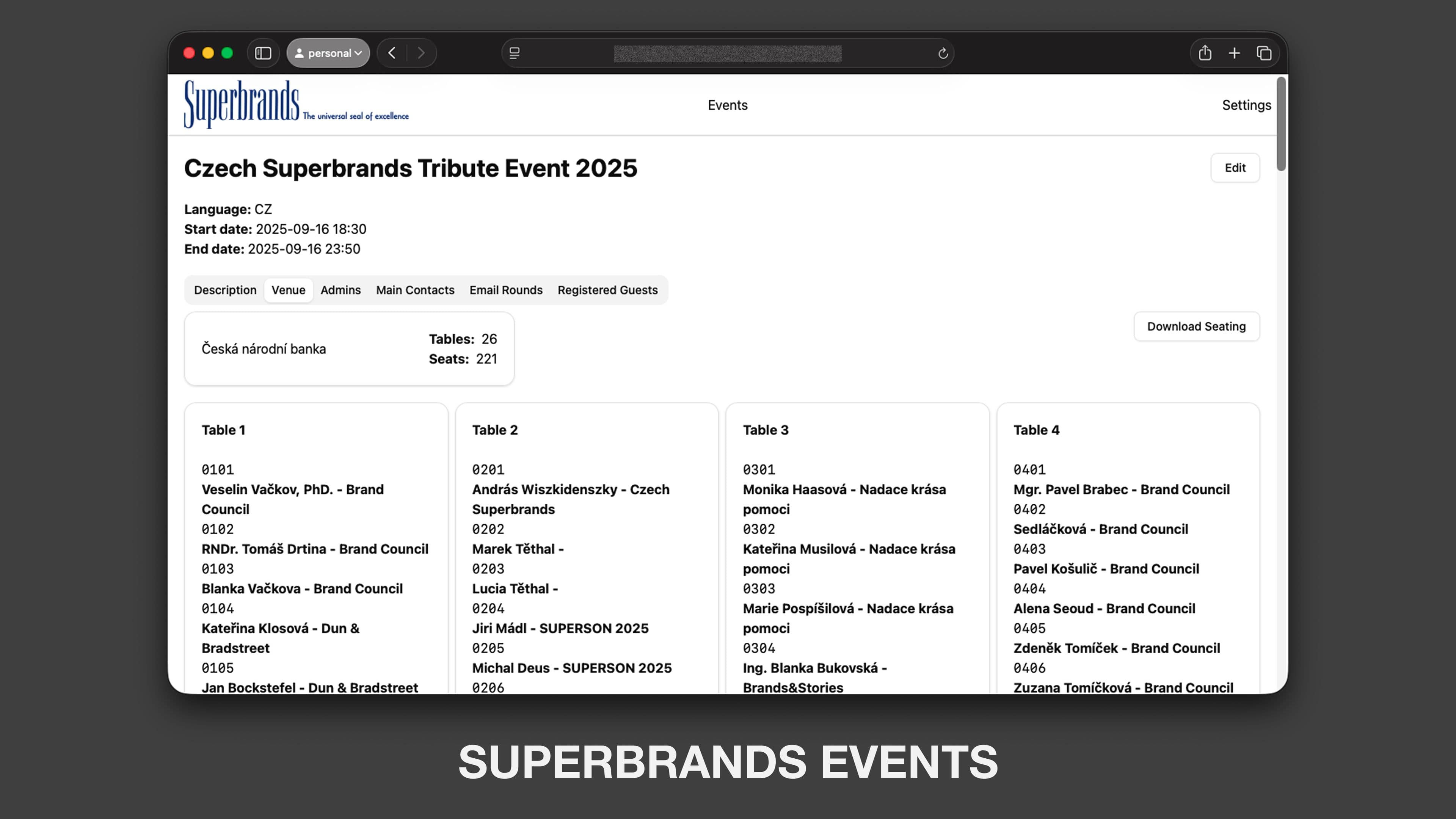 Superbrands Events Seating Plan